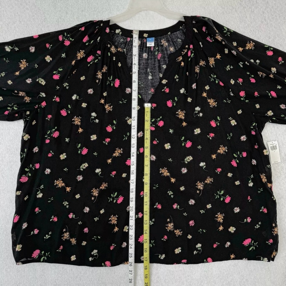 Old Navy Blouse Top Womens XL Black Multicolored Floral Poet Oversized Relax - Picture 14 of 15